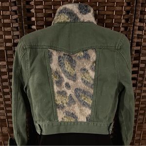 Juniors Lrg or Women’s XS Upcycled Forever 21 Cropped Green Denim Jacket